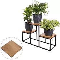Triple steel plant stand with oak boards, total width 60 cm, total height 44 cm