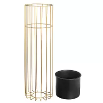 Metal designed flower pot made of rods golden color and plastic basket black color, width 20 cm, height 70 cm