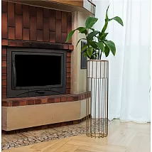 Steel flower stand with golden color rods and white planter pot height 70 cm, width 20 cm