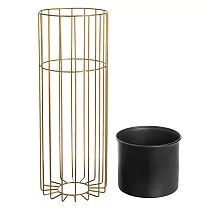 Metal designed flower pot made of rods golden color and black color bucket, width 20 cm height 55 cm