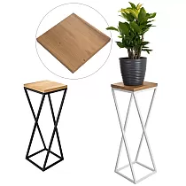 Flower stand with zigzag metal frame and oak board, black or white, heights 50 cm, 60 cm or 70 cm