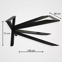Asümmeetriline monoliitne, kunstipärane metallist lauaraam musta värvi suurtele lauaplaatidele, kõrgus 72 cm, laius 80 cm, pikkus 140 cm