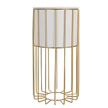 Metal designed flower pot made of steel rods golden color and plastic basket white color, width 20 cm, height 46 cm