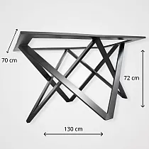Käsitööna valmistatud 3D terasest lauaraam Pealttoega kolmnurgad, suurtele laudadele, pikkus 130 cm, laius 70 cm, kõrgus 72 cm