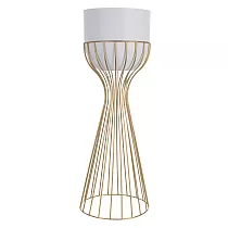 Metalo dizaino gėlių vazonas iš plieninių strypų auksinės spalvos ir plastikinio krepšelio baltos spalvos, plotis 20 cm, aukštis 55 cm