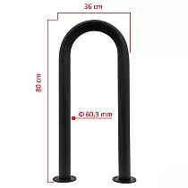 Lauko metalinis dviračių parkavimo stovas iš plieno, juodos spalvos, išmatavimai 80x36 cm
