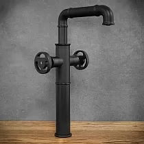 Industrial style single-jet faucet made brass, black colour, height 32 cm, spout length 15 cm