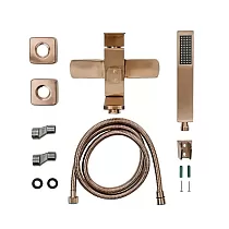Modern look wall-mounted bathtub faucet, height 15 cm, width 20 cm, rose gold brass color, finish brushed