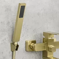 Moderna izskata sienas jaucējkrāns ar dušas klausuli, augstums 15 cm, platums 20 cm, antīka misiņa krāsa, matēta apdare