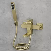 Moderna izskata sienas jaucējkrāns ar dušas klausuli, augstums 15 cm, platums 20 cm, antīka misiņa krāsa, matēta apdare