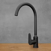 Stainless steel faucet, height 39 cm, spout length 17,5 cm, black color