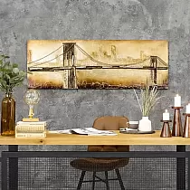 3D metāla glezna, sienu dekors, vecais tilts miglā, izmēri 70x160cm