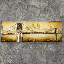 3D metal painting, wall decor, the old bridge in the fog, dimensions 70x160cm