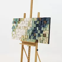 Koka 3D sienas māksla, abstrakta mozaīka, izmēri 122 cm x 55 cm