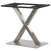 X-shaped standard height metal table base made of stainless steel, height 72.5 cm, base 70x40 cm, base top 40x80 cm