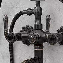 Bath water mixer made of brass, wall-mounted, height 340 mm, with 200 mm, color black