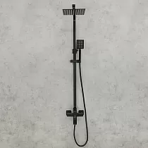 Shower system, modern style, height 130 cm, projection 49 cm, shower head length 24 cm, hose length 150 cm, swivel spout