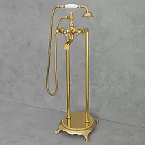Free-standing floor bathtub faucet made from brass, gold color, polished, height 98 cm