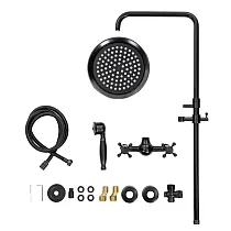 Retro style brass shower system in black colour, with rainfall shower and hand shower, total height 130 cm