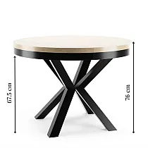 Round extendable dining table, 2 sizes in one table, diameter 120 cm, extended table length 158 cm and 196 cm, metal black or white legs, laminate top colours black, white, oak, marble, concrete