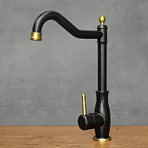 Retro stila izlietnes jaucējkrāns no nerūsējošā tērauda melnā vai antīkā misiņa krāsā, augstums 33 cm, iztekas garums 18 cm