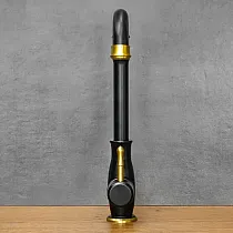 Retro-style sink faucet in stainless steel in black or antique brass color, height 33 cm, spout length 18 cm