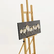 3D metal wall decor, wall art, Delicate metal blossoms against a contrasting dark backdrop, horizontal orientation, dimensions 115x35 cm