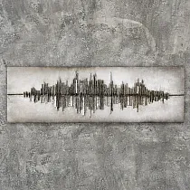 3D metallist seinadekoor, Peegeldus vees, Linnavaade, asend horisontaalne, mõõdud 180x56 cm