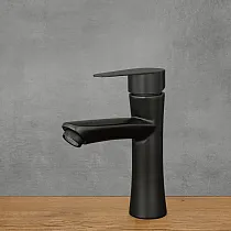 Nerūsējošā tērauda jaucējkrāns, augstums 18 cm, snīpi garums 10,5 cm, melna krāsa, matēts
