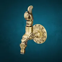 Antique Brass Hose Tap with Squirrel Handle, height 16 cm, spout length 10 cm