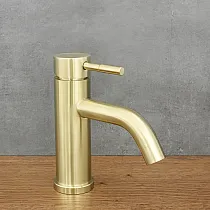 Retrostiilis madal roostevabast terasest segisti, antiikses messingvärvis, matt, poleeritud, kõrgus 17 cm, tila pikkus 9,5 cm