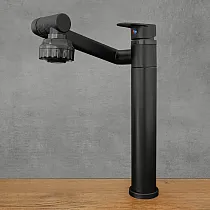 360 degree rotating kitchen tap made of stainless steel, height 30.5 cm, spout length 20 cm, color black, matte