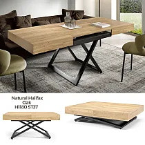 Multifunctional extendable coffee table and dinnig table with adjustable 27-80 cm height, 3 in 1 lengths 120 cm 160 cm 200 cm, laminate top colours black, white, oak, concrete