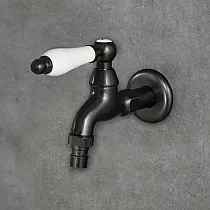 Antique Brass, ceramics Hose Tap, black, whitem, height 11 cm, spout length 10 cm