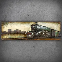3D metal art, picture, wall decor Black running train, dimensions 150x50 cm