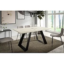 Customizable Extendable Dining Table Modern Laminated Top, BlackWhite Powder-Coated Metal Legs, Expandable 140-240 cm, 6 Colors