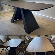 Ištraukiamas apvalus stačiakampis pietų stalas - 160200 cm, plotis 80 cm, aukštis 76 cm, modernios juodos metalinės kojos, patvarus laminuotas viršus 6 spalvų variantais