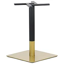 Centrālā galda pamatne, izgatavota no nerūsējošā tērauda, zeltamelna krāsa, apakšējās plāksnes izmēri 50x50 cm, augstums 72cm
