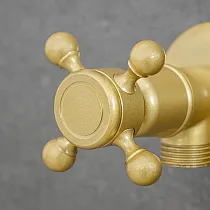 Wall-mounted faucet made of brass with angle hose tap, brass color, height 6,5 cm, spout length 8 cm