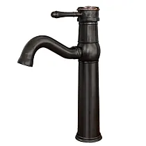 Tall black brass standing basin tap with swivel spout satin finish, height 29 cm, spout length 20 cm