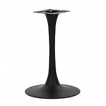 Central pedestal-style table base with a trumpet-shaped column and circular, flat base plate, made of steel, black color, width 49 cm, height 73.5 cm
