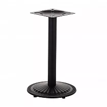Centrinė metalinė stalo koja pagaminta iš plieno, juodos spalvos, aukštis 72,5 cm, apvalios dugno plokštės skersmuo 45 cm