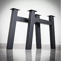 H formos metalinės stalo kojos valgomojo stalui arba biuro stalui, aukštis 71 cm, bendras plotis 79 cm, komplektas iš 2 kojų
