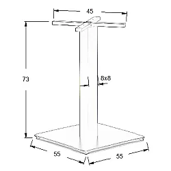 Heavy central table base made of steel, height 73 cm, rectangle column, base dimensions 55x55 cm, weight 19 kg, black color