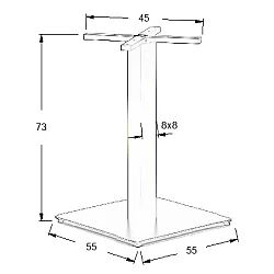 Metāla centrālā galda kāja no tērauda, pamatnes izmēri 55x55 cm, augstums 73 cm, svars 19 kg