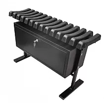 Free-standing cemetery bench with PVC ribs and a large lockable storage box