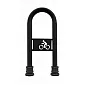 Подставка для велосипедов, оцинкованная и окрашенная в черный цвет, в стиле ретро, 80x36 см, с чугунными декоративными элементами и логотипом велосипеда, установка в бетонном основании.