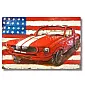 3D Metal Art, Obraz, Dekor na stenu - červený Ford Mustang a vlajka USA, rozmery 120x80cm