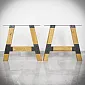Gambe da tavolo di design in legno massello di rovere con elementi metallici effetto acciaio, gambe da tavolo a forma di A, 71x80x8 cm, set di 2 pezzi