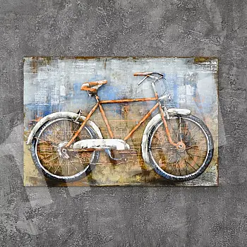 3D metalen kunstwerk &amp;amp;quot;Oranje retro fiets&amp;amp;quot;, afmetingen 80x120cm, gewicht 8,8 kg